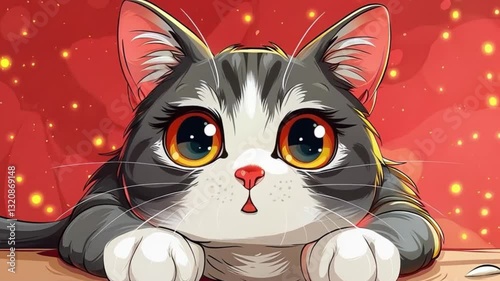 Talking Cartoon Cat.  Generative video.  An animation of a cute talking cartoon cat with no sound.  You can put your own words in.