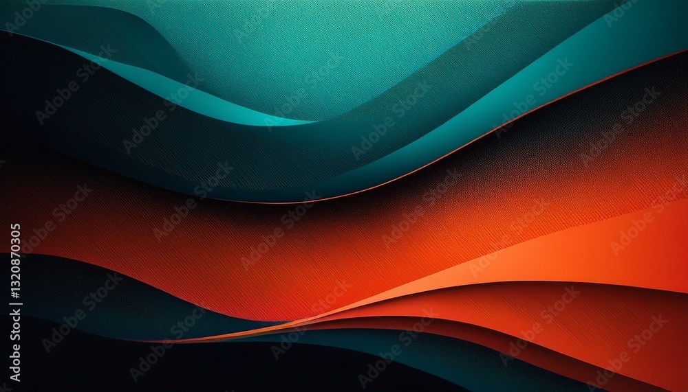 Fototapeta premium Abstract background. Futuristic layered gradient with teal and orange hues, contrasted by deep black, creating a bold and dynamic backdrop. 