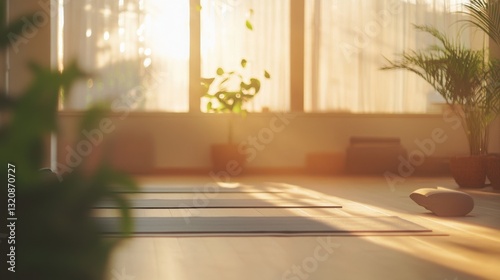 Wallpaper Mural Serene Yoga Studio Sunlight Mats Plants Golden Hour Glow Torontodigital.ca