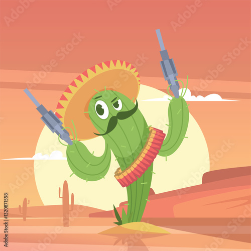 Cactus. western wild west cartoon background with funny mascot cactus