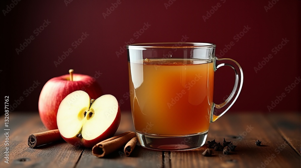 Warm Apple Cider with Cinnamon Sticks and Fresh Apples on Rustic Wood Warm Apple Cider with Cinnamon Sticks and Fresh Apples on Rustic Wood