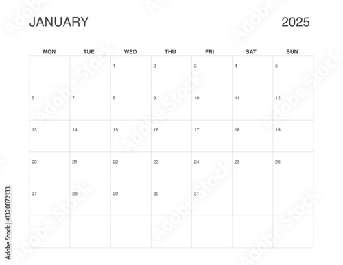 JANUARY 2025 Letter Size Monthly Calendar, Minimalist Printable Calendar, Dated JANUARY Planner