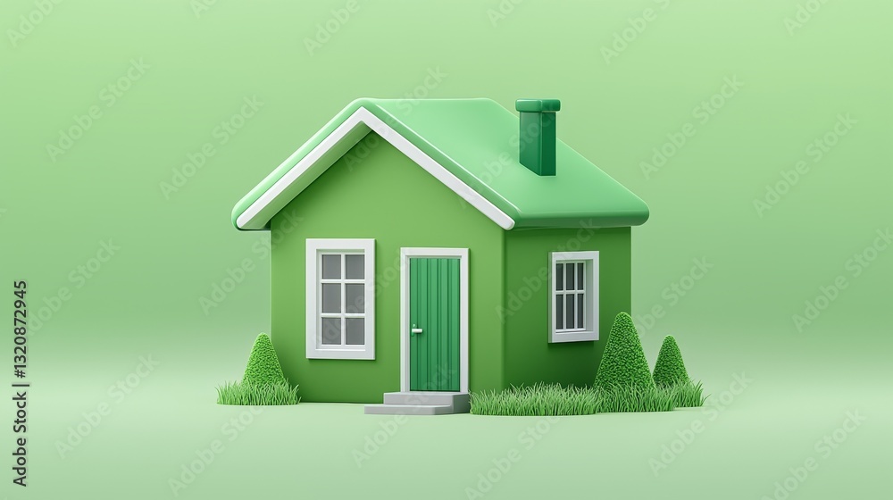 Charming green house with matching roof and white door, a serene abode Charming green house with matching roof and white door, a serene abode