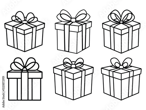 set of gift boxes line art vector isolated on white background. present icon outline
