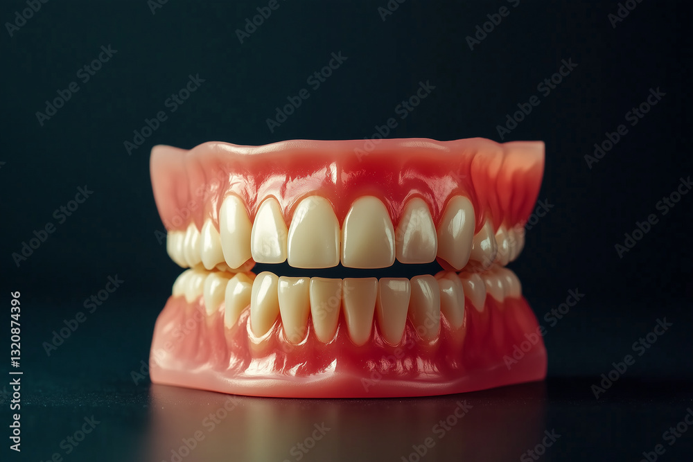 Obraz premium detailed view of dental model showcasing full set of teeth, highlighting structure and alignment. This emphasizes dental health and aesthetics