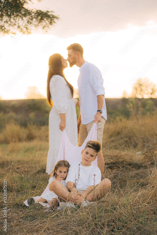 Fototapeta premium Family day. Happy family people having fun in summer vacation