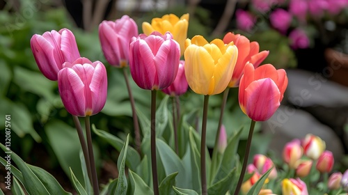 Colorful Tulips Blooming in a Spring Garden Displaying Vibrant Hues
