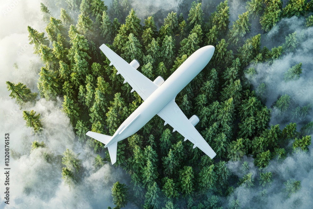 In the heart of untouched nature, a lake resembling an airplane serves as a concept to illustrate the ecological aspects of air travel, transportation, and ecotourism, presented as a 3d rendering In the heart of untouched nature, a lake resembling an airplane serves as a concept to illustrate the ecological aspects of air travel, transportation, and ecotourism, presented as a 3d rendering