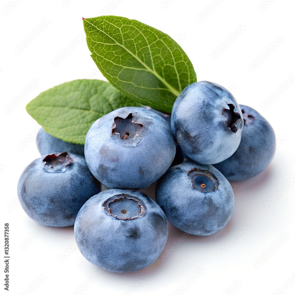 Blueberries with leaves isolated on white background Blueberries with leaves isolated on white background