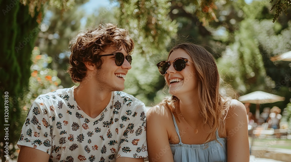 Obraz premium Happy Young Couple Enjoying Time Together in Sunny Park Setting