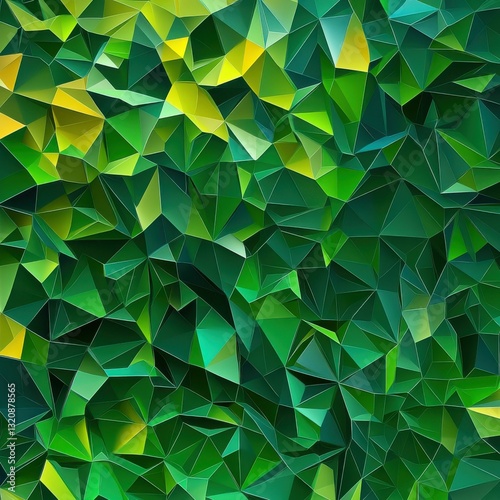 Green Harlequin. Abstract Low Polygon 3D Background in Emerald and Yellow Colors