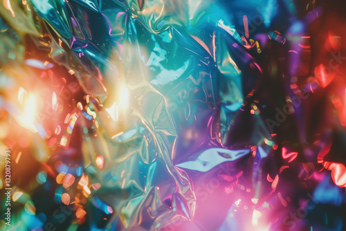 close up horizontal abstract image of a shiny colorful holographic background