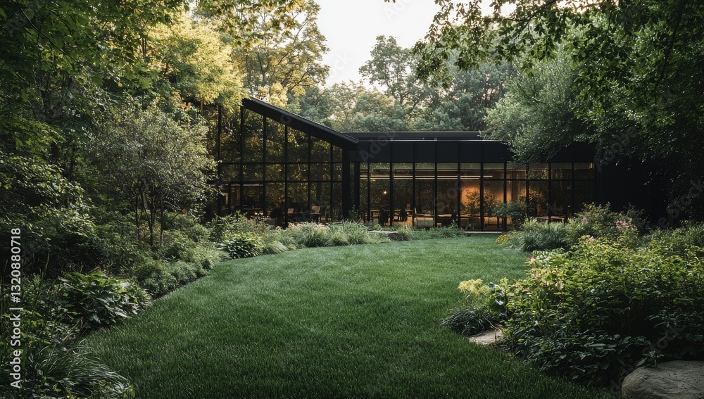 An eco-friendly glass office featuring trees and a green environment is the epitome of sustainable building design An eco-friendly glass office featuring trees and a green environment is the epitome of sustainable building design