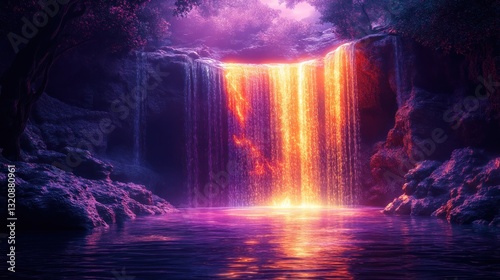 Wallpaper Mural Glowing lava waterfall in a magical forest at sunset Torontodigital.ca