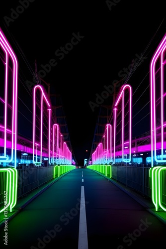 urban city bridge in the night with neon lights