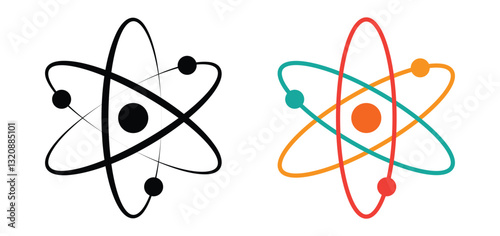 atom icon vector. chemical action sign. molecule icon vector. physics icon symbol. quantum physics. colorful atom icon. molecular particles sign. vector illustration on transparent background.