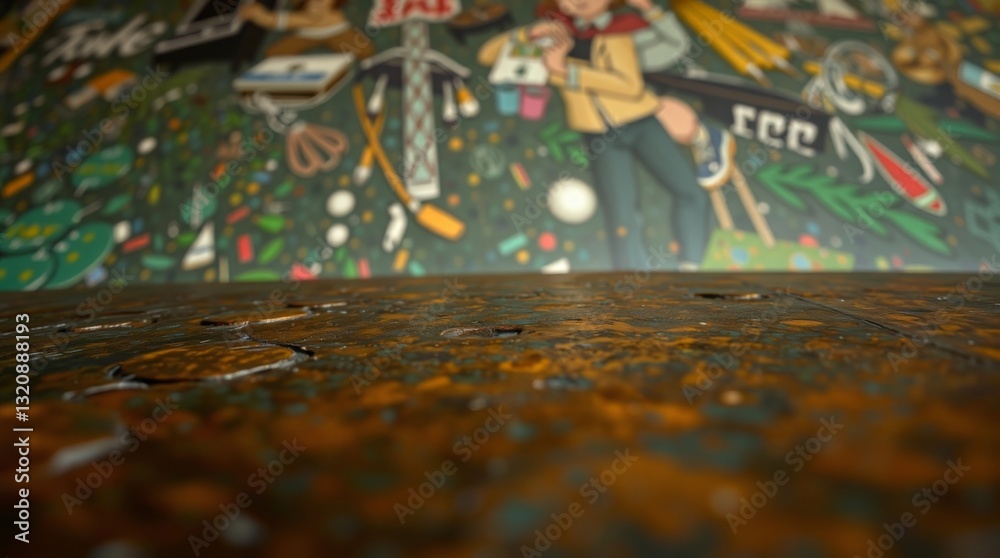Naklejka premium A low-angle shot of a cast bronze surface with a random background illustration