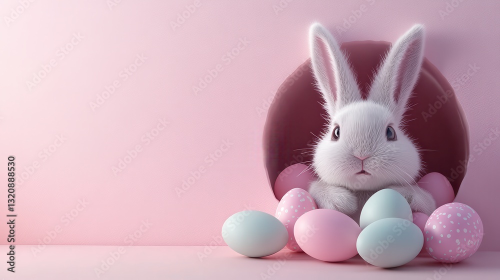Fototapeta premium Happy Easter day with Colorful Easter eggs,Spring holiday,Happy easter eggs,festive clip art,Happy Easter greeting card, poster, banner template,april festive concept.
