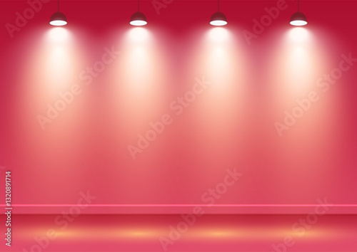 Display background with spotlights shining down onto pink wall
