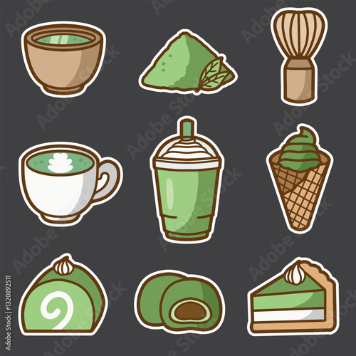 set of matcha sticker good for sticker, badge, element design, icon, etc