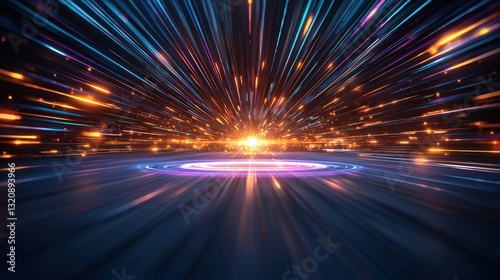 Abstract Colorful Light Streaks and Glowing Particles on Dark Background