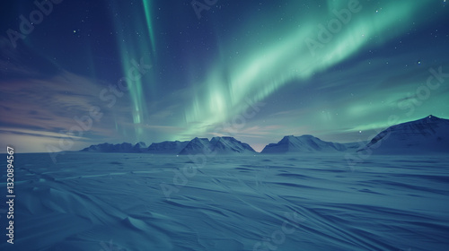 Wallpaper Mural The vibrant colors of the northern lights ripple through the night sky, casting a surreal glow over a vast, snow-covered landscape. Torontodigital.ca