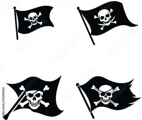 Pirate flag skull silhouette vector.