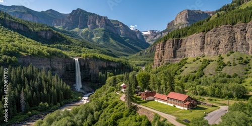 Vintage Telluride Bridal Veil Falls: Colorado Summer Aerial Drone Photography - 4WD Adventure