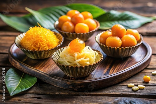 Vintage Thai Sweets: Thongyod, Foythong, Med Kanun - Close-Up Photography photo