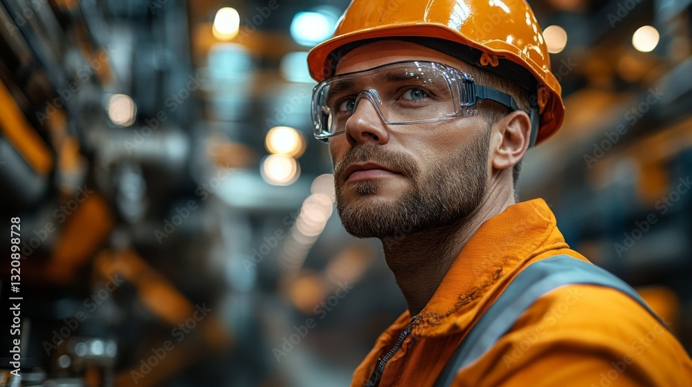In this advanced manufacturing facility, a worker wearing protective gear inspects machinery while focusing on metal production processes. In this advanced manufacturing facility, a worker wearing protective gear inspects machinery while focusing on metal production processes.
