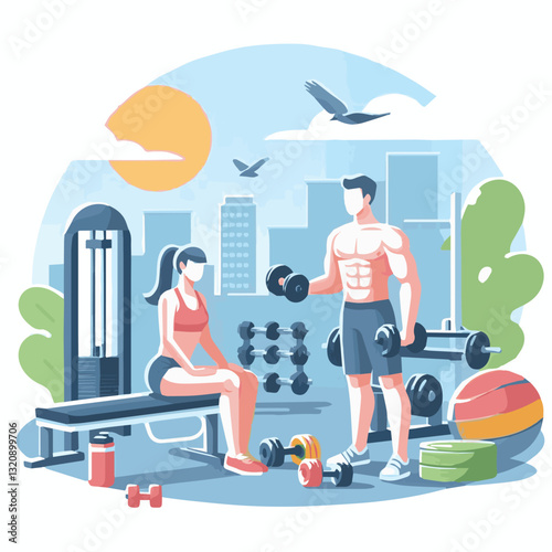 Adobe Illustrator gym, fitness, exercise, training, healthy, workout, sport, equipment, health, interior, activity, body, lifestyle, fit, club, strength, power, athlete, weight, woman, bodybuilding, a