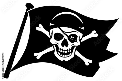 Pirate flag skull silhouette vector.