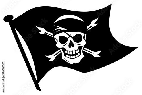 Pirate flag skull silhouette vector.