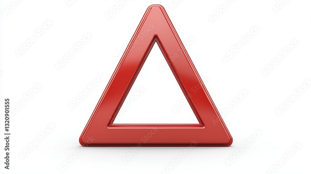 Red Reflective Triangle Safety Warning Sign on White Background Red Reflective Triangle Safety Warning Sign on White Background