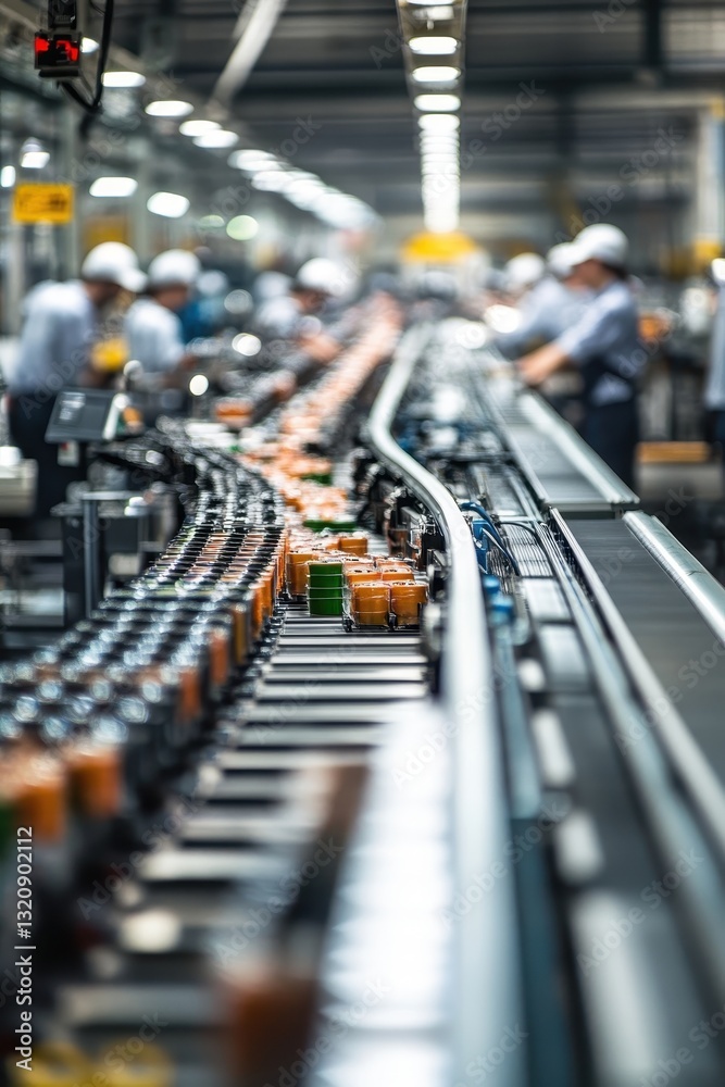Efficient production line with skilled workers assembling products seamlessly in a modern manufacturing facility. Efficient production line with skilled workers assembling products seamlessly in a modern manufacturing facility.