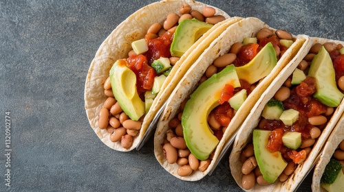 Assortment of Appetizing Tex Mex Dishes with Tortilla Wraps Beans Avocado and Fresh Vegetables   Delicious Mexican Cuisine Concept with Healthy Ingredients for Lunch or Dinner