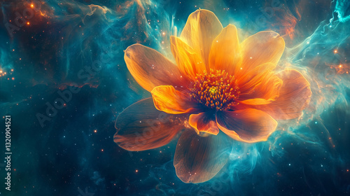 Cosmic flower blooming inspires feeling of awe its ethereal beauty floating among nebula colors, like dream in space