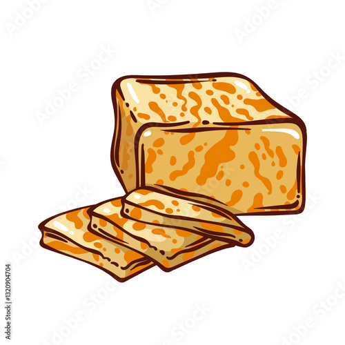Colby Jack marble cheese cube cut into slices line icon. Outline hand drawn fresh gourmet snack sliced. American dairy product mascot, marble pieces heap for appetizer icon vector illustration