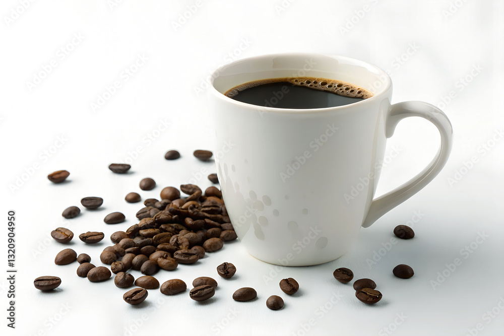 Obraz premium A white ceramic mug filled with dark coffee takes center stage