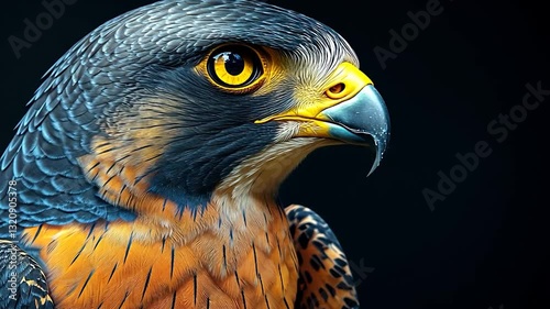 Majestic falcon portrait highlighting vibrant feathers and keen gaze