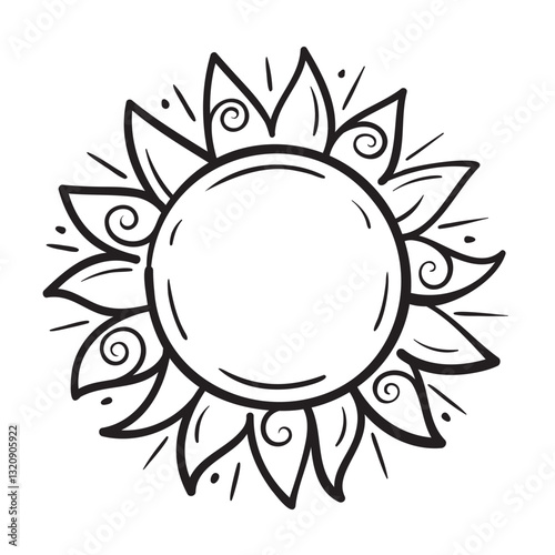 Doodle Vector Illustration of a Sun in Cartoon Style. Isolated on white background. A minimalistic weather icon. Perfect for vacation and travel related projects.
