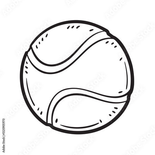 Doodle Vector Illustration of a Tennis Ball in Cartoon Style. Isolated on white background. Sport equipment minimalistic icon. Ideal for Competition event and creative sports-inspired projects.