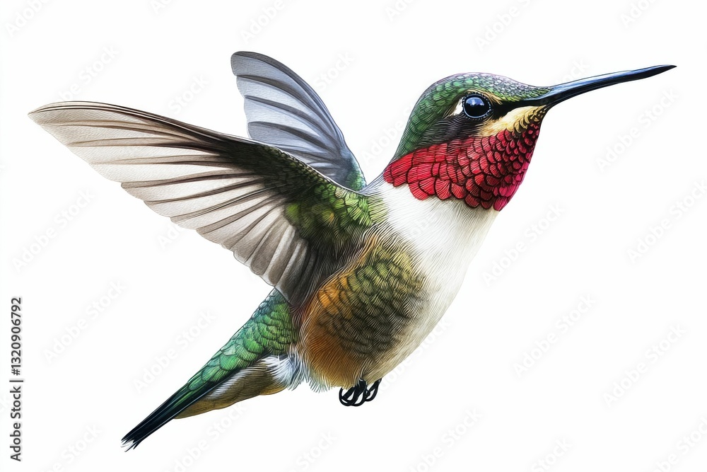 Fototapeta premium Hummingbird Watercolor Painting. Wildlife Portrait of Bird in Nature
