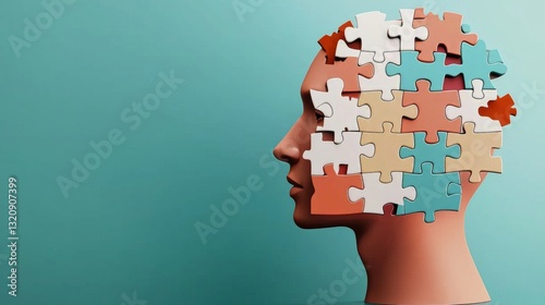 Colorful Puzzle Head   A Digital of an Abstract Mind Concept