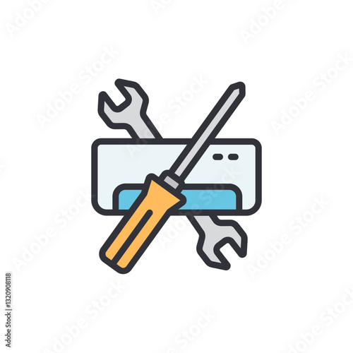 Air conditioner service colored icons, minimalist vector illustration ,simple transparent graphic element .Isolated on white background