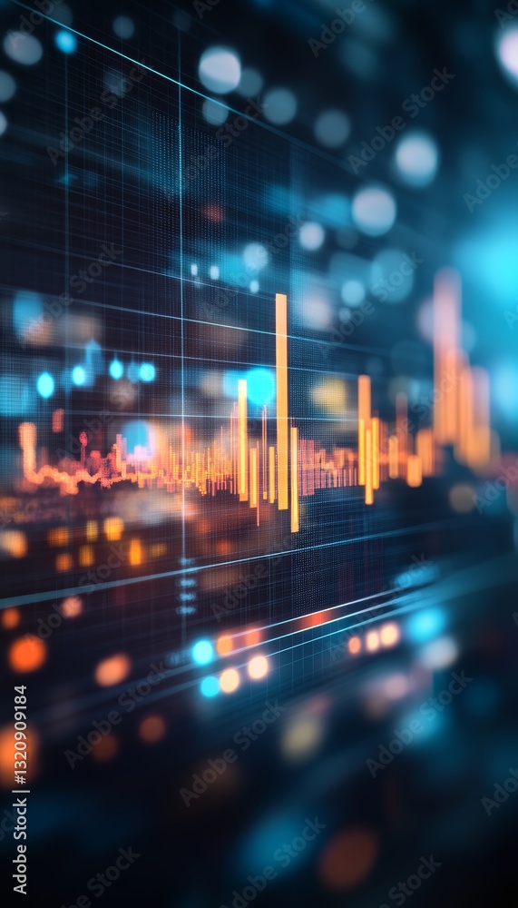 Fototapeta premium Glowing Financial Chart with Bokeh Effect Symbolizing Growth and Innovation in Finance and Banking