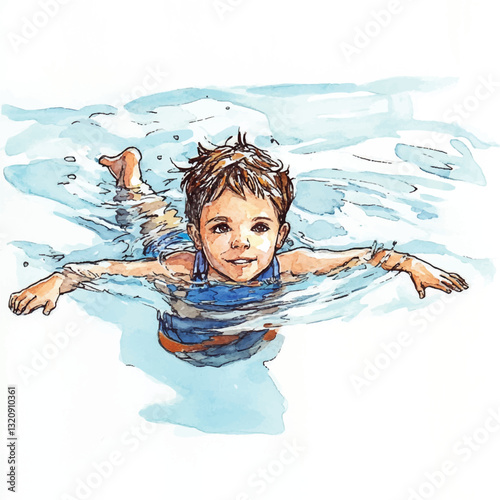 watercolor copic marker concept sketch of kid swimming