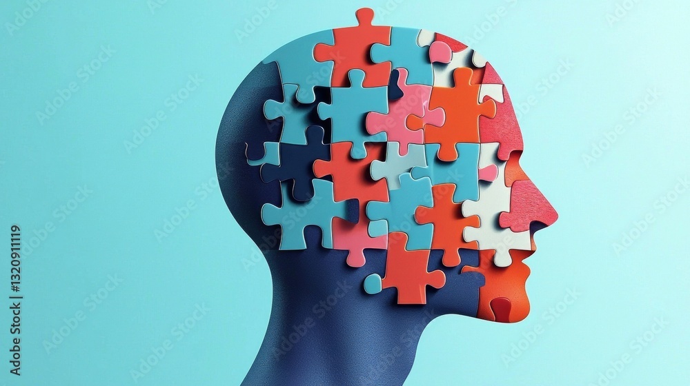 Glowing Puzzle Piece within a Human Head Symbolizing Enlightenment and Insight Glowing Puzzle Piece within a Human Head Symbolizing Enlightenment and Insight