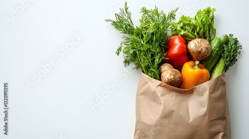 Eco-friendly shopping bag filled with a variety of fresh vegetables including greens, carrots, and bell peppers