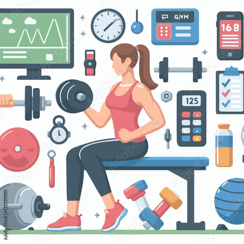 gym, fitness, healthy, exercise, training, sport, workout, fit, equipment, health, lifestyle, activity, body, interior, club, athlete, power, strength, woman, active, bodybuilding, background, weight,